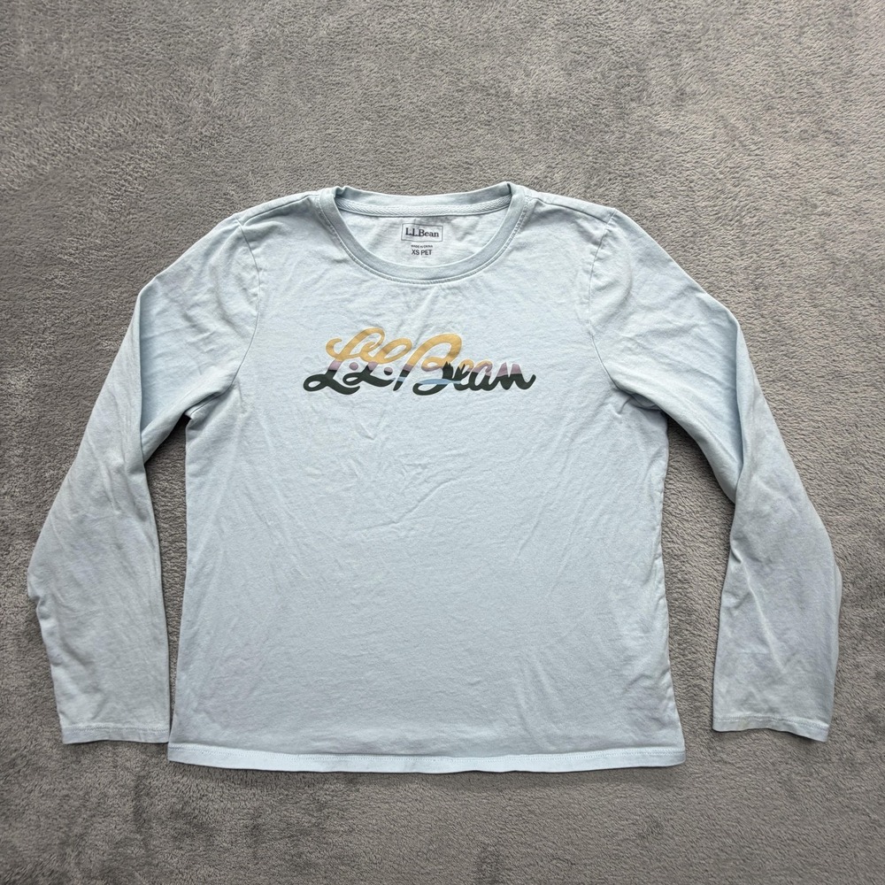 L.L.Bean‎ Shirt Womens XS Petites Blue Long Sleeve Crewneck Cotton Top